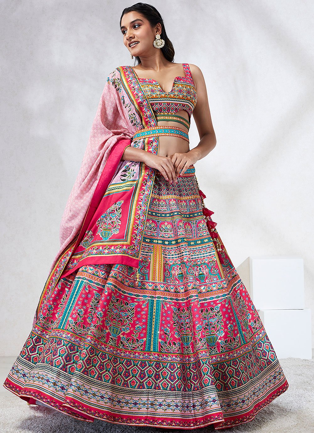 Enchanting Pink Poly Georgette Lehenga Choli Set with Sequins and Zarkan Embroidery