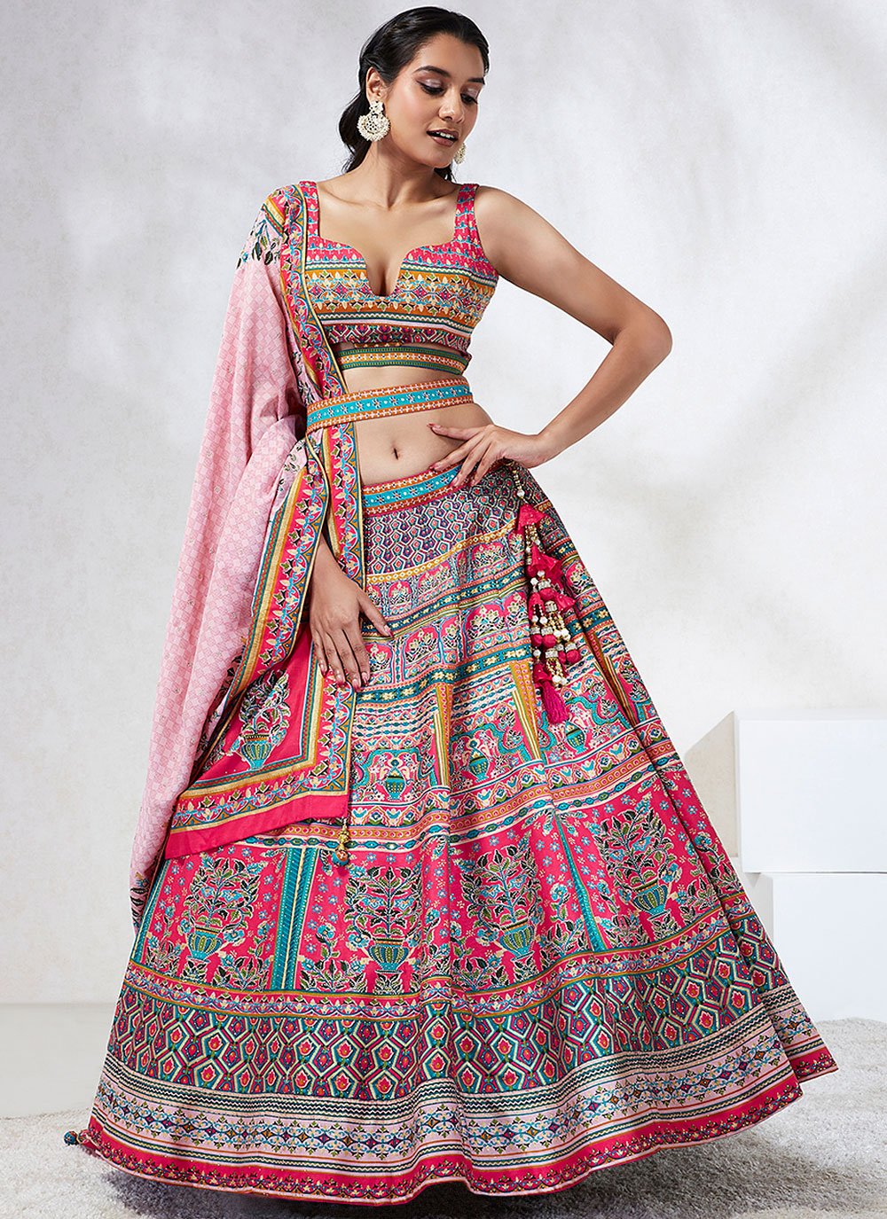 Enchanting Pink Poly Georgette Lehenga Choli Set with Sequins and Zarkan Embroidery