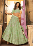 Enchanting Pista Green Sequins and Stone Work Party Wear Lehenga