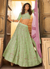 Enchanting Pista Green Sequins and Stone Work Party Wear Lehenga