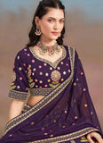 Purple georgette engagement wear lehenga with sequins, zari, dori and multicolor thread embroidery