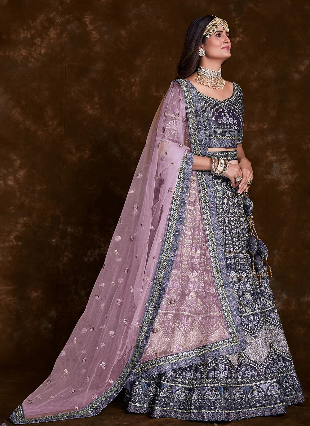 Enchanting Violet Art Silk Lehenga Set with Thread, Zari, Sequins Detailing