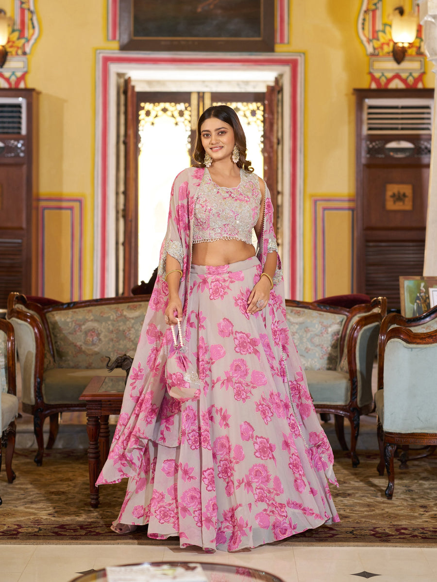 Indo Weastern Beads Work Lehenga