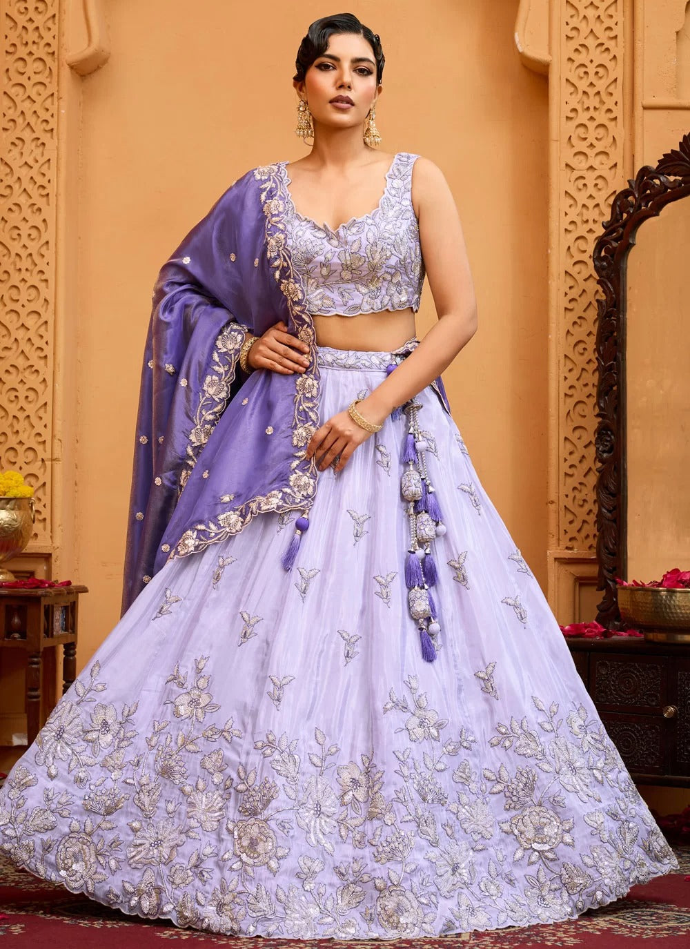 Lavender Bridesmaid Lehenga | Tissue Bead & Stone Work Lehenga Choli