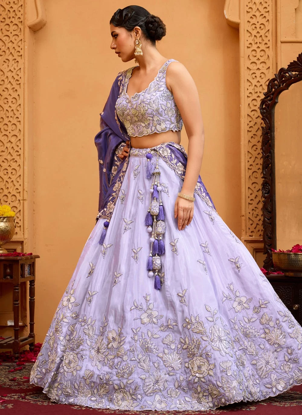 Lavender Lehenga Choli with Navy Blue Dupatta
