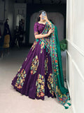 Purple Color Printed And Foil Work Tussar Silk Lehenga Choli