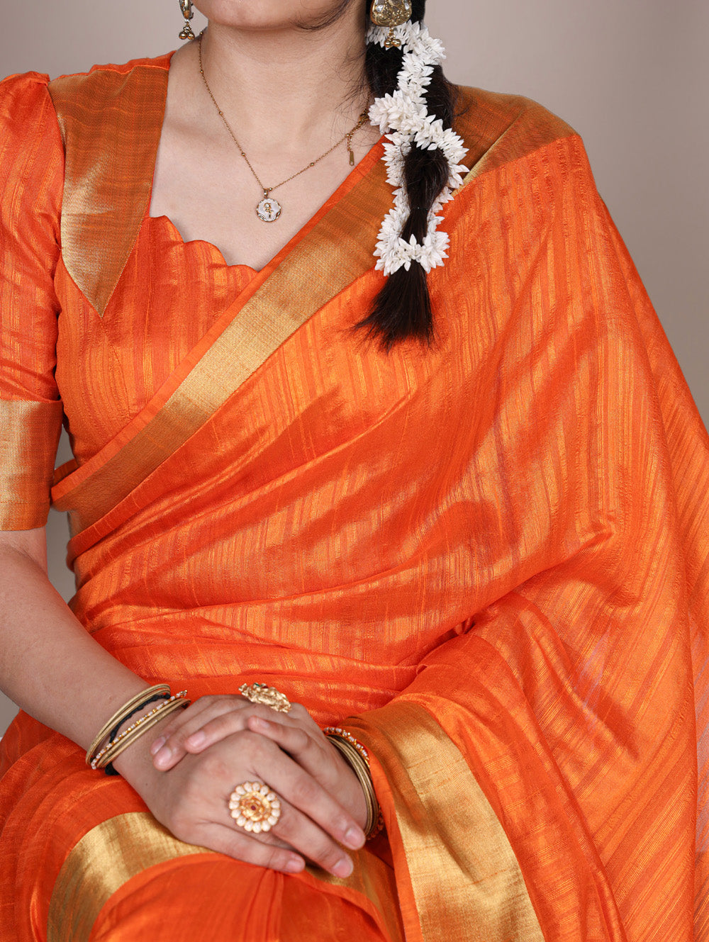 Royal orange silk saree for women