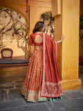 Rust Orange Color Tasar Silk Lehenga