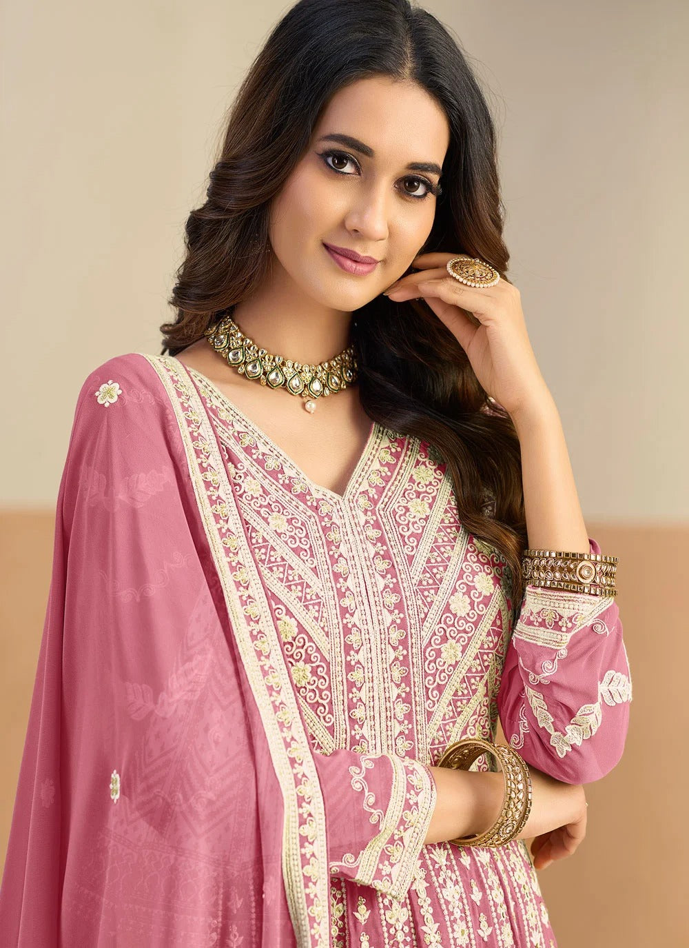 Stylish pink ethnic Anarkali outfit for women