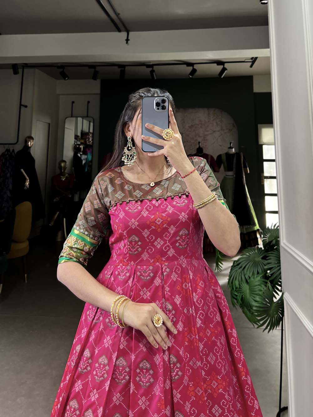 Pink  Color Jacquard Silk Patola Print With Zari Weaving Work Gown