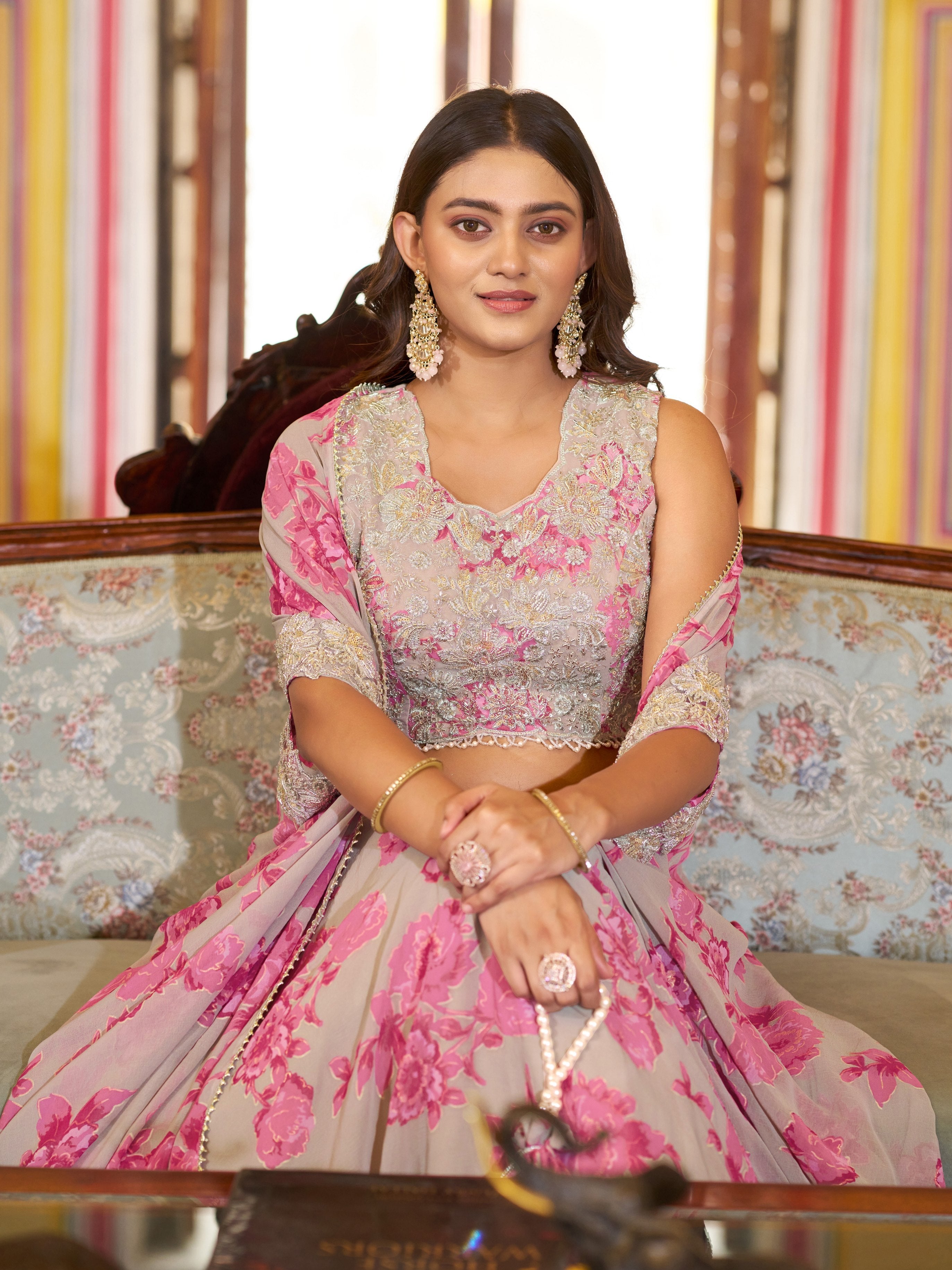 Indo Weastern Beads Work Lehenga
