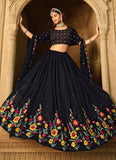 Exclusive Blue Sequins Thread Embroidered Wedding Lehenga