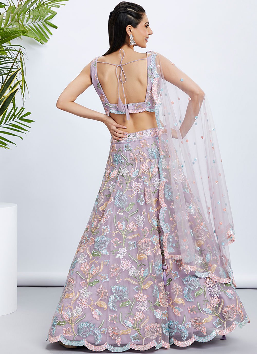 Exquisite Mauve Net Lehenga With Heavy Zarkan & Sequins Embroidery