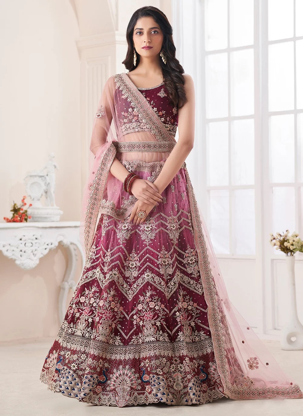 Exquisite Multi Colored Art Silk Lehenga with Stunning Stone and Sequin Embellishments
