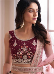 Exquisite Multi Colored Art Silk Lehenga with Stunning Stone and Sequin Embellishments