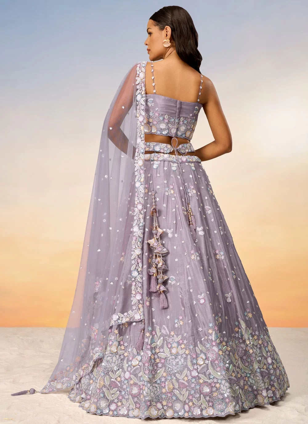 Fabulous Mauve Poly Chiffon Sequins Reception Wear Lehenga Choli