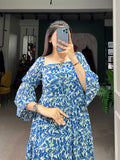 Blue Color Printed Georgette Dress