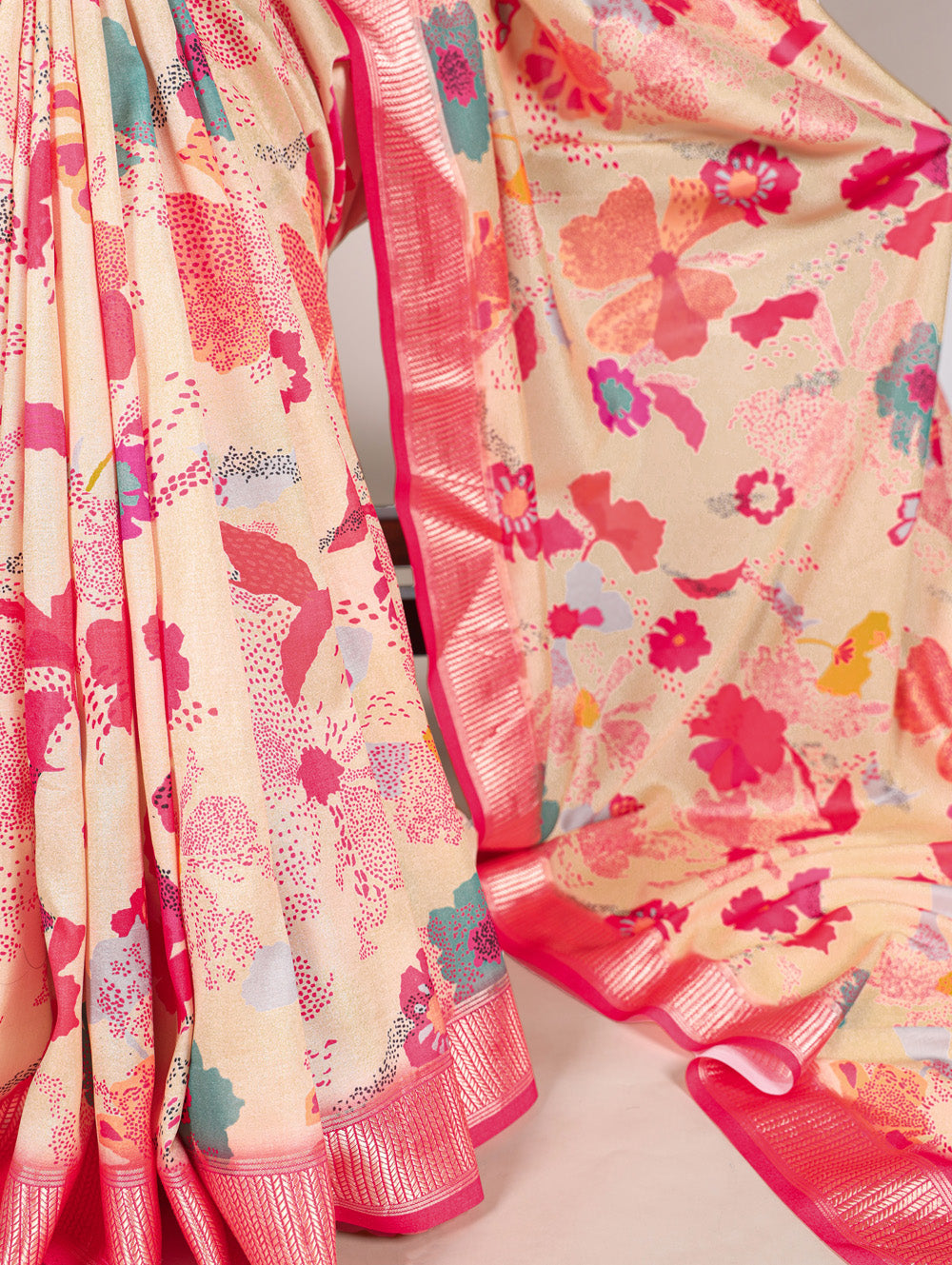 Cream saree with wine color blouse