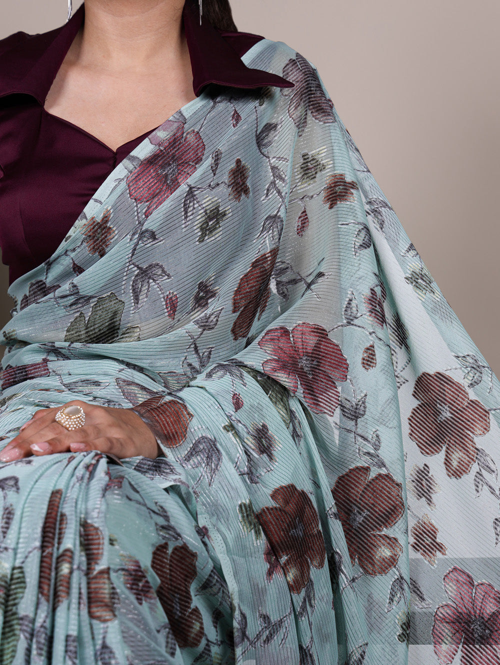 Floral brasso saree with natural silk blouse