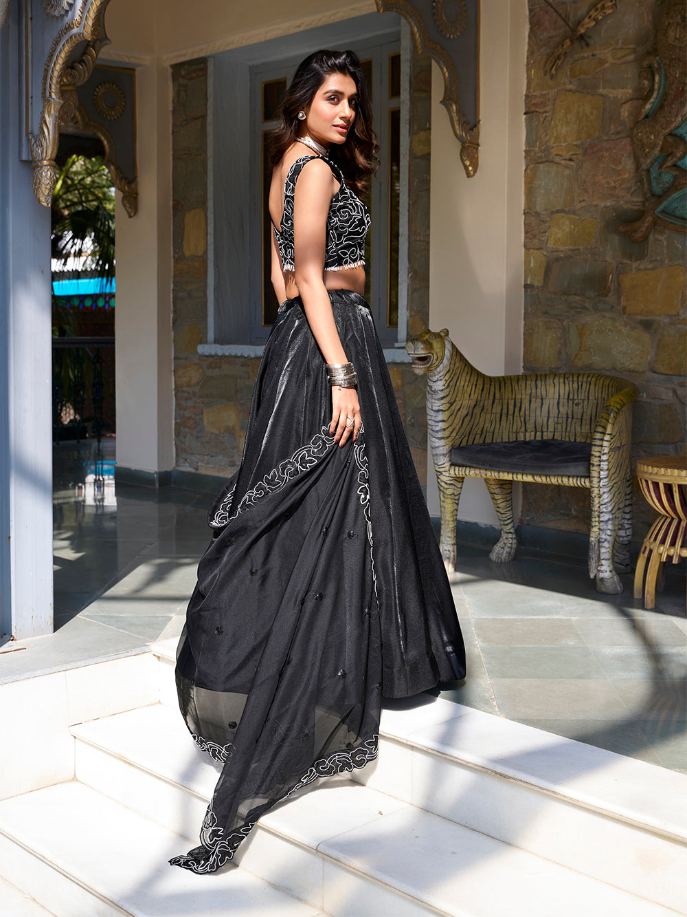 Black Color Pearl Coding And Sequins Embroidery Work With Satin Lehenga Choli