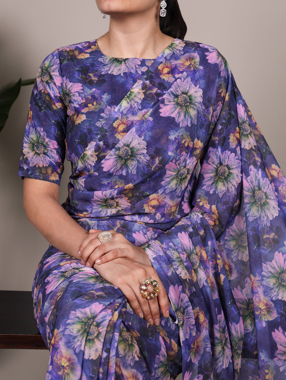 Floral print marble saree with blouse