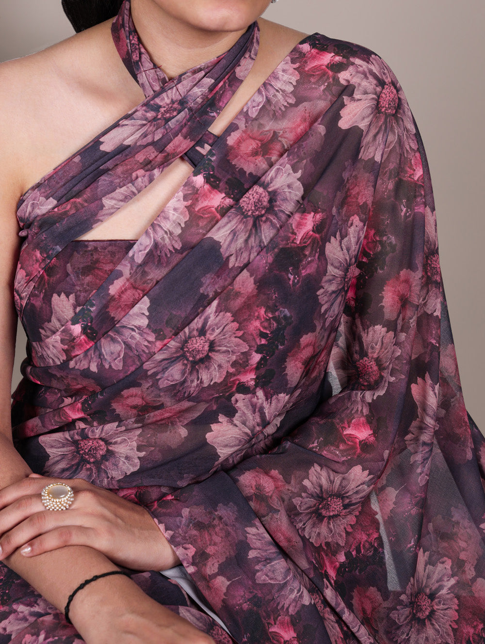 Purple floral printed weightless marble saree