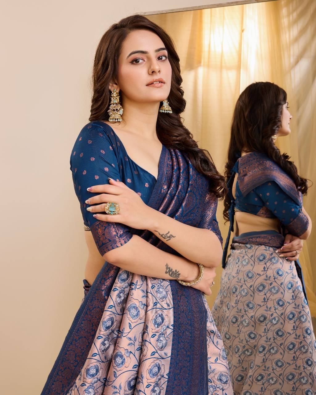 Fashionable Blue Kanjivaram Silk Elegant Saree With Jacquard Work