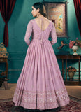 Faux Georgette Anarkali Long Gown with Silk Crepe Lining and Metallic Multi Foil Work In Pink