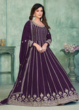 Faux Georgette Embroidered Anarkali Dress In Purple
