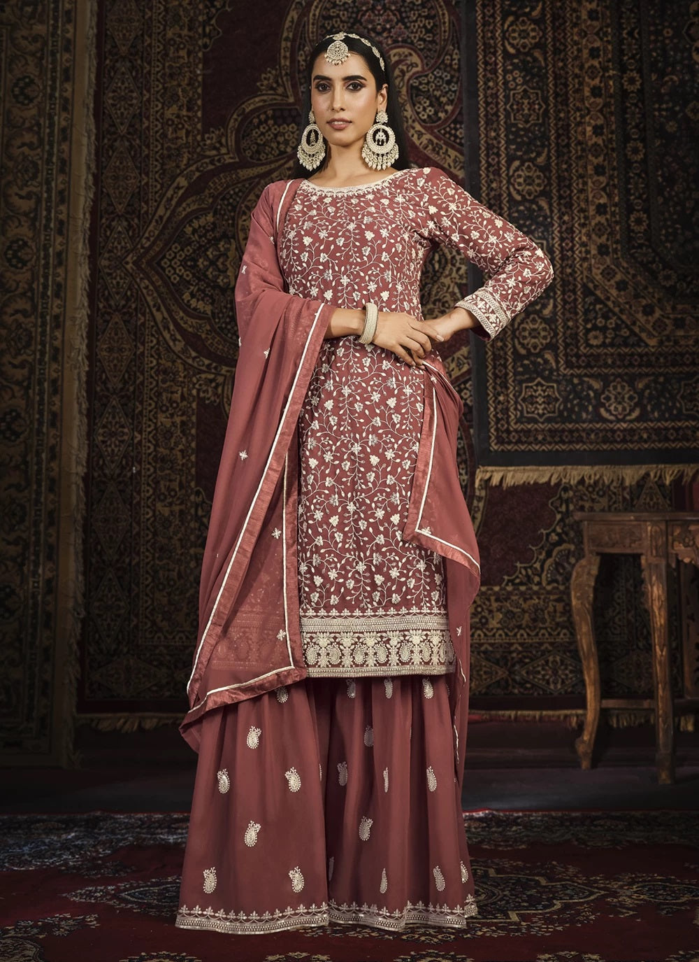 Faux Georgette Embroidered Palazzo Salwar Kameez