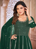 Faux Georgette Reception Salwar Kameez in Green with Embroidery work