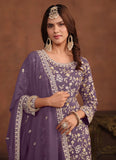 Faux Georgette Sequins Embroidered Sharara Suit In Purple