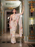 Off white georgette saree with pearl lace border