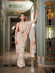 Off white georgette saree with pearl lace border