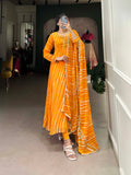 Yellow Color Leheriya With Lace Touch Up Georgette Gown