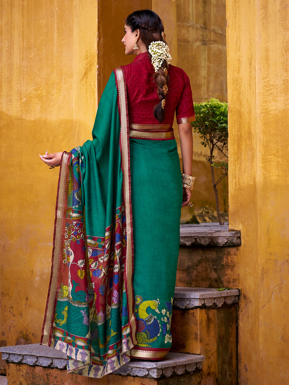 Firozi traditional kalamkari saree