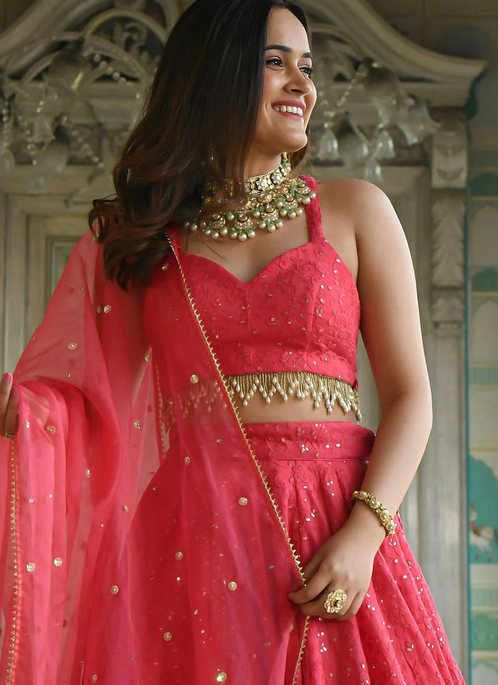 Elegant georgette lehenga for receptions and wedding functions
