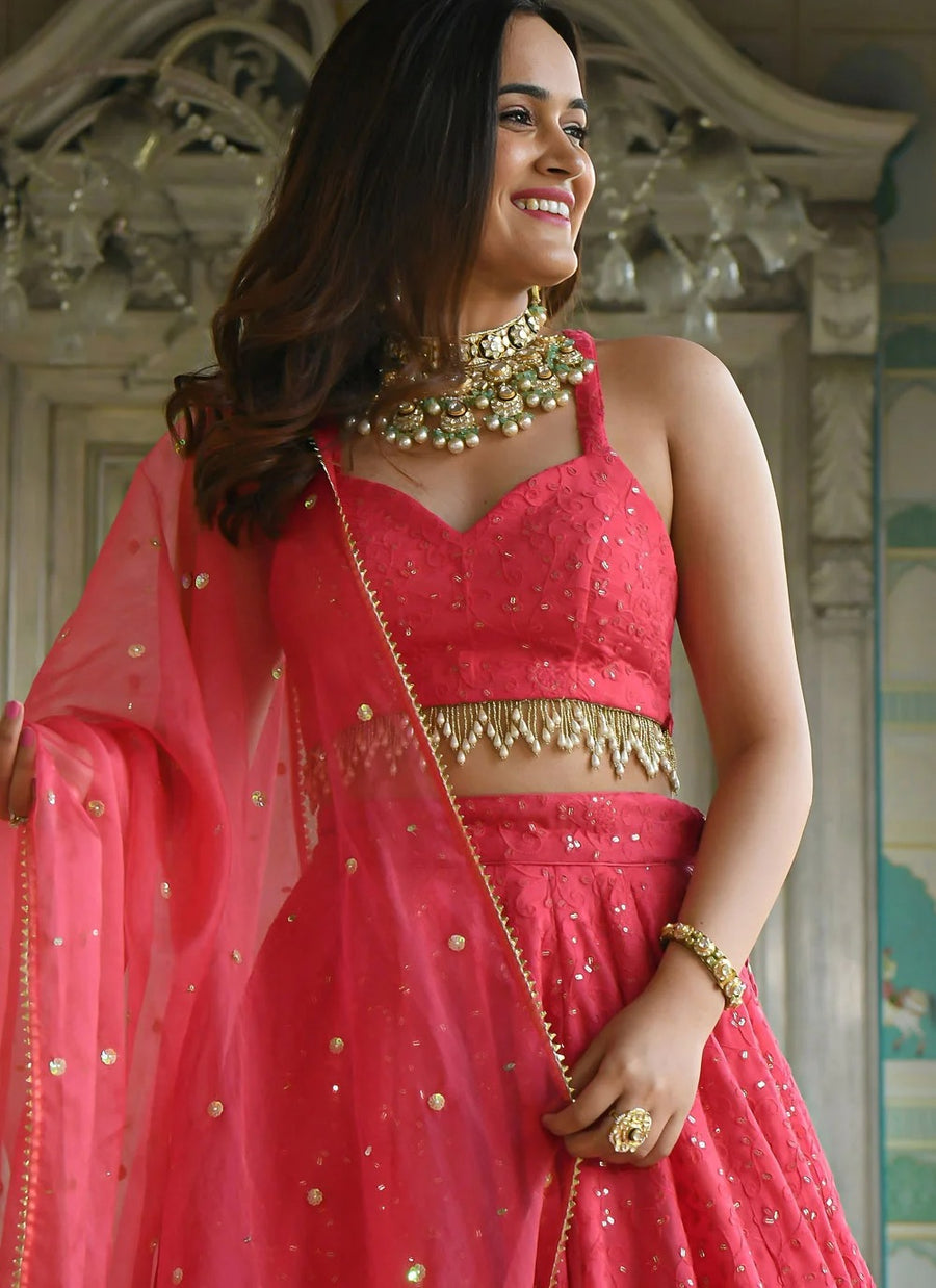 Elegant georgette lehenga for receptions and wedding functions