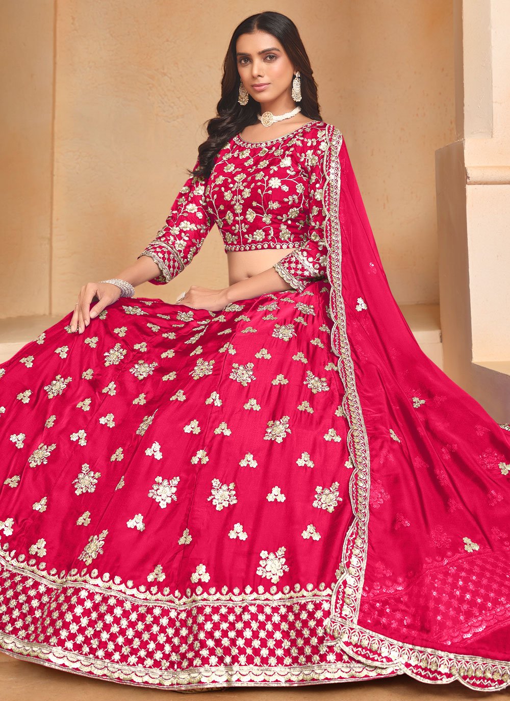 Embroidered organza lehenga for wedding celebrations