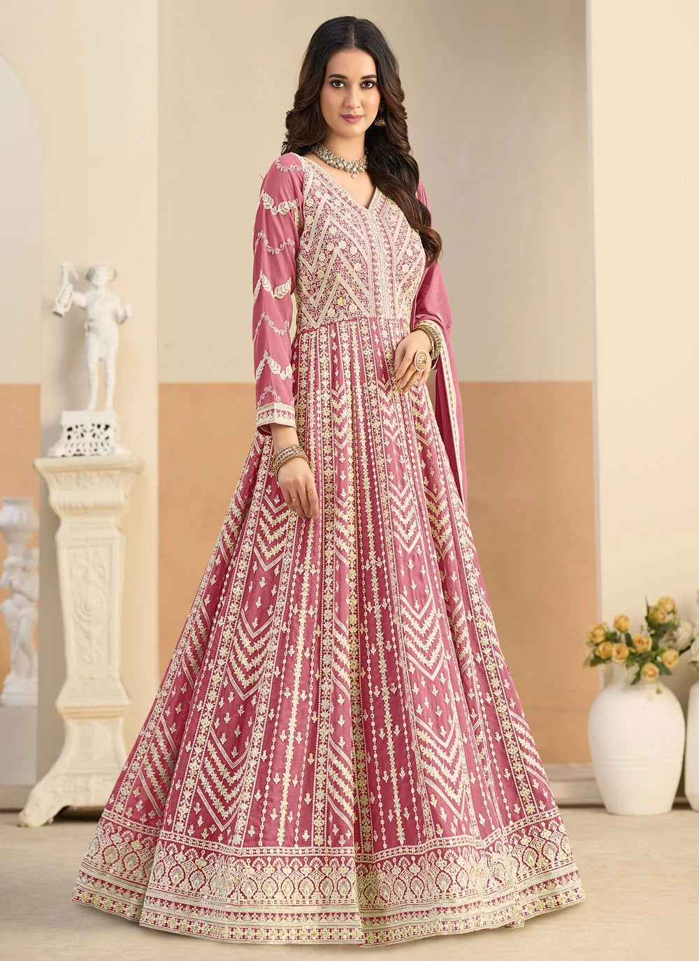 Faux georgette party wear Anarkali suit with dupatta