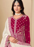 Rani Pink velvet Anarkali suit with embroidery work