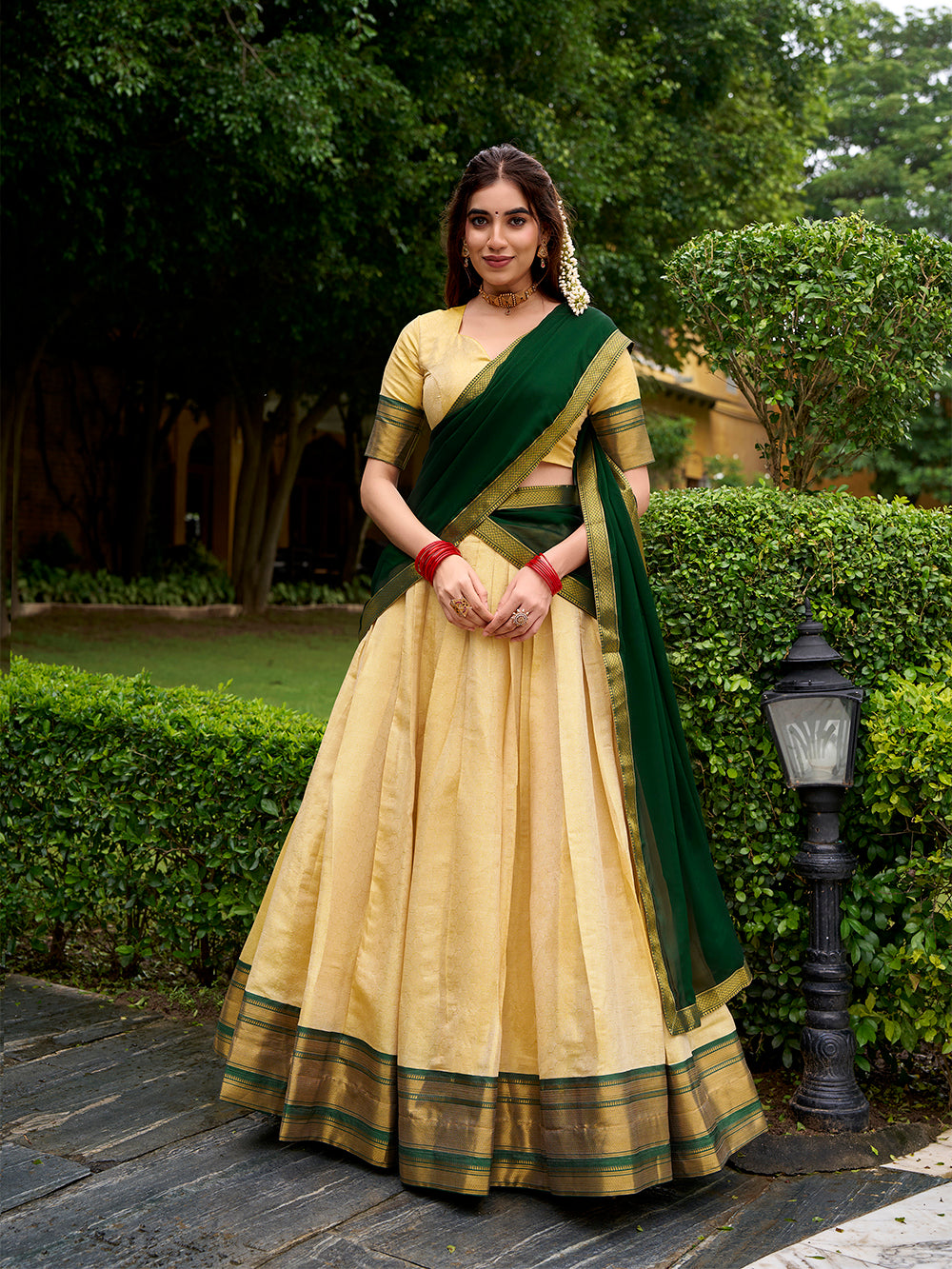 Green lehenga choli with georgette dupatta
