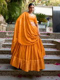 Orange Color Plain  With  Zari Weaving Work Chanderi Lehenga Choli