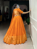 Orange Color Plain  With  Zari Weaving Work Chanderi Lehenga Choli