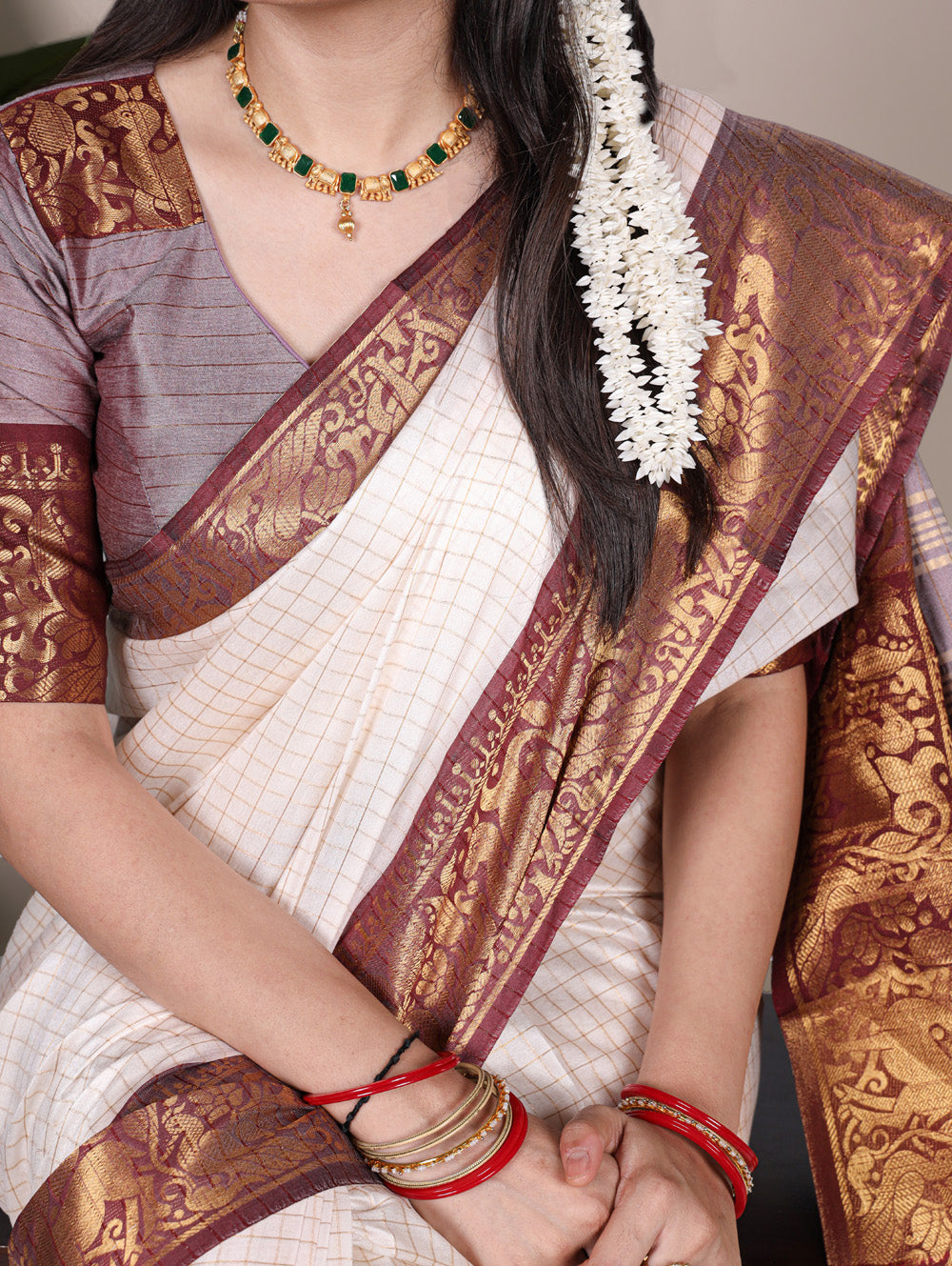 South Indian style white saree