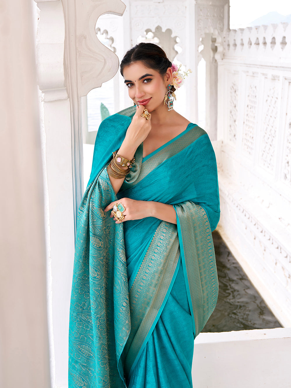 Elegant firozi saree for women