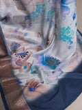 Floral printed sky blue saree for weddings