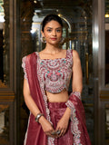 Crimson Color Sequins And Thread Embroidery Work Gold Crush Lehenga Choli