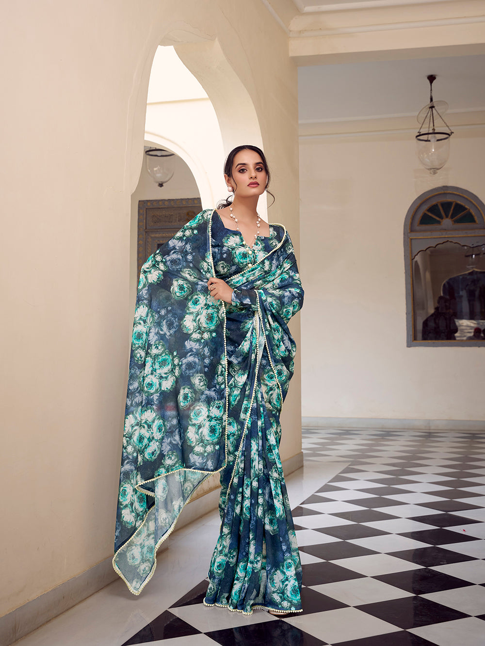 Floral marble saree for wedding wear