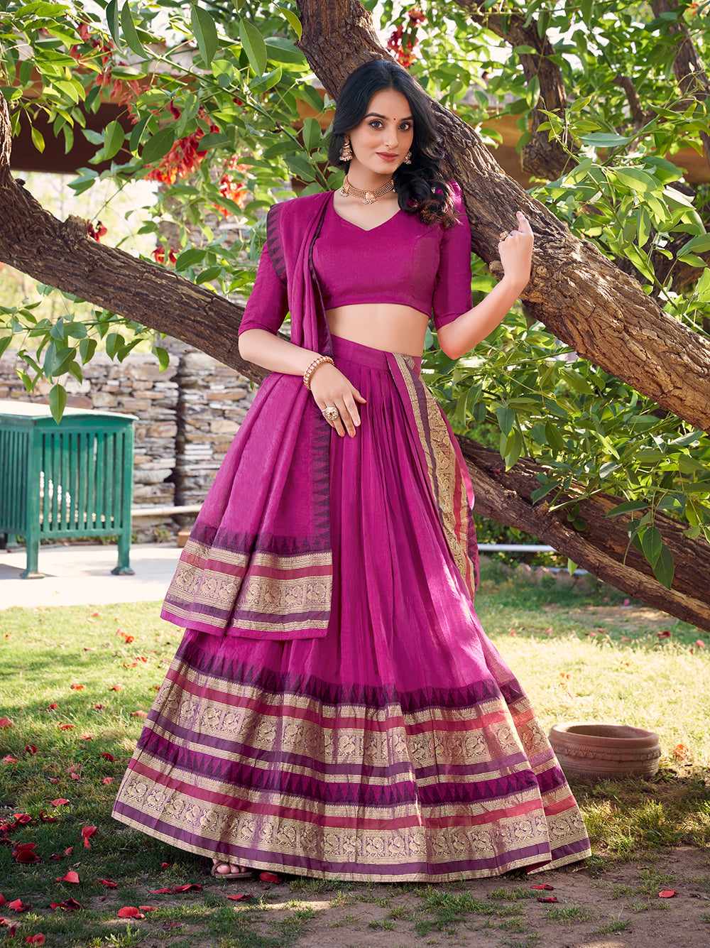 Pink Color Plain With Zari Weaving Work Chanderi Silk Lehenga Choli